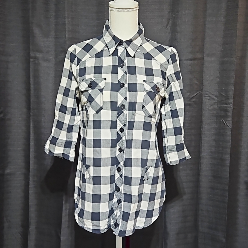 Plaid button down with button up sleeve option